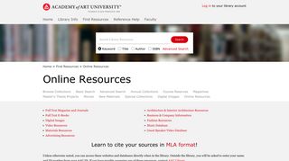 Online Resources - Academy of Art University Library