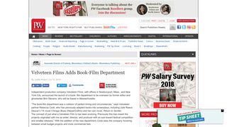 Velveteen Films Adds Book-Film Department - Publishers Weekly