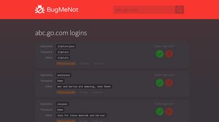 abc.go.com passwords - BugMeNot