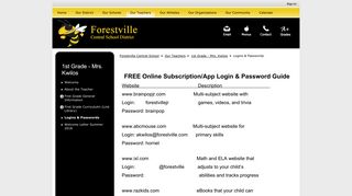 1st Grade - Mrs. Kwilos / Logins & Passwords