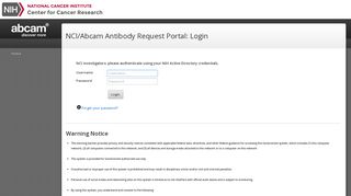 NCI/Abcam Antibody Request Portal: Login