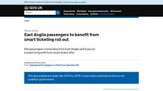 East Anglia passengers to benefit from smart ticketing roll out - GOV.UK