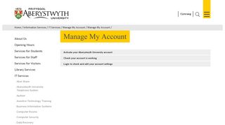 Aberystwyth University - Manage My Account