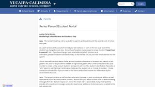 Aeries Parent/Student Portal - Yucaipa-Calimesa Joint Unified School ...