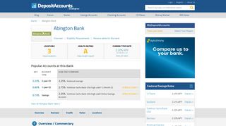Abington Bank Reviews and Rates - Massachusetts - Deposit Accounts