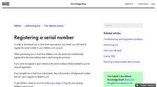 Registering a serial number – Ableton