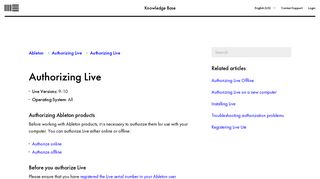 Authorizing Live – Ableton