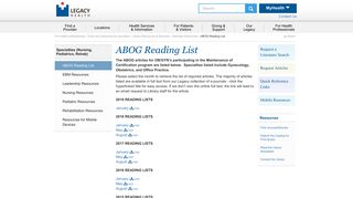 ABOG Reading List - Legacy Health