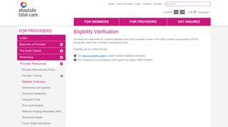 Eligibility Verification | Absolute Total Care