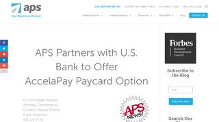 APS Partners with U.S. Bank to Offer AccelaPay Paycard ... - APS Payroll