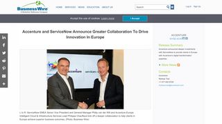 Accenture and ServiceNow Announce Greater Collaboration To Drive ...