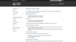 Alliance login help - Alliance - ANU