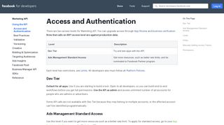 Access and Authentication - Marketing API - Facebook for Developers