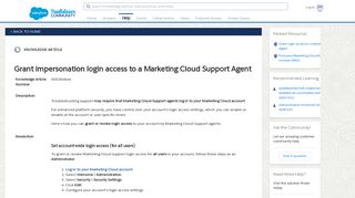 Grant impersonation login access to a Marketing Cloud Support Agent