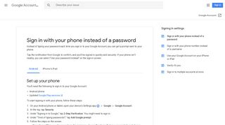Sign in with your phone instead of a password ... - Google Support