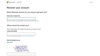 Recover your account - Microsoft account - Outlook.com