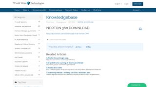 NORTON 360 DOWNLOAD - Knowledgebase - WORLD WIDE WEB ...