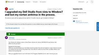 I upgraded my Dell Studio from vista to Window7 and lost my norton ...