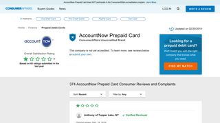 Top 370 Reviews and Complaints about AccountNow Prepaid Card