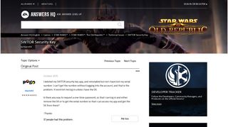 Solved: SWTOR Security Key - Answer HQ
