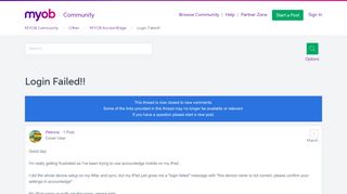 Login Failed!! - MYOB Community