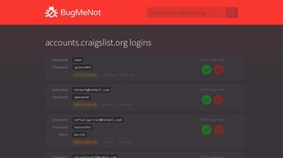 accounts.craigslist.org passwords - BugMeNot