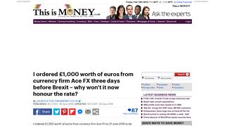 I ordered £1k of euros from Ace FX three days before Brexit – it won't ...