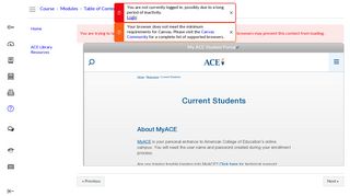 My ACE Student Portal - Dashboard