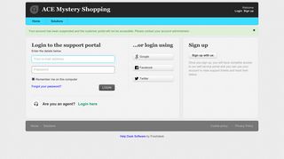 Sign into : ACE Mystery Shopping