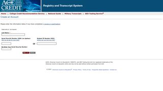 ACE CREDIT | Registry and Transcript System | Create an Account