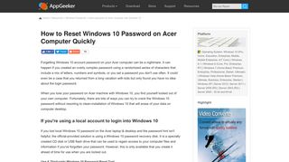 How to Reset Windows 10 Password on Acer Computer Quickly