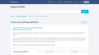 TransferWise Help | Transfers from USD: Bank debit (ACH)