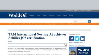 TAM International Norway AS achieves Achilles JQS certification