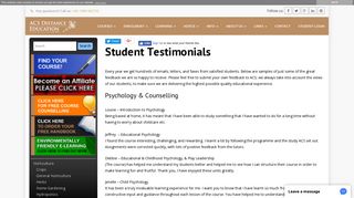 Student Testimonials | Graduate from ACS Distance Education - acsedu