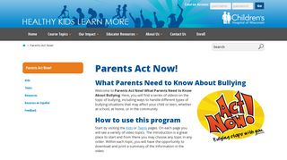 Parents Act Now! - Healthy Kids Learn More