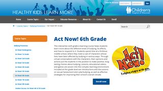 Act Now! 6th Grade - Healthy Kids Learn More