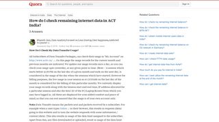 How to check remaining internet data in ACT India - Quora