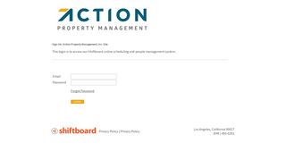 Welcome to Action Property Management, Inc. Shiftboard Login Page