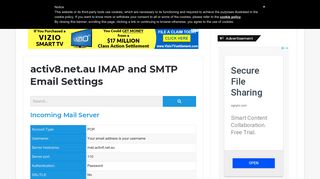 activ8.net.au IMAP and SMTP Email Settings