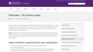 Overview - UQ Active Learn - eLearning - University of Queensland
