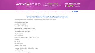 Active4Less Wombourne Christmas Opening Times. Fitness Club ...