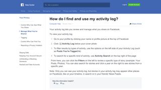 How do I find and use my activity log? | Facebook Help Center ...
