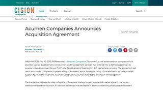 Acumen Companies Announces Acquisition Agreement - PR Newswire
