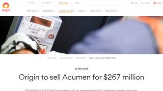 Origin to sell Acumen for $267 million - Origin Energy
