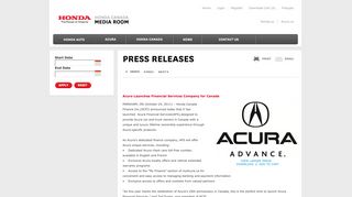 Acura Launches Financial Services Company for Canada - Honda