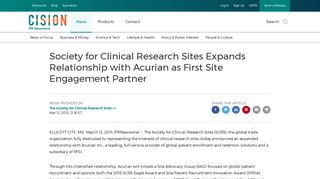 Society for Clinical Research Sites Expands Relationship with Acurian ...