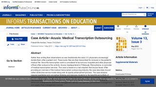 Case Article—Acusis: Medical Transcription Outsourcing | INFORMS ...