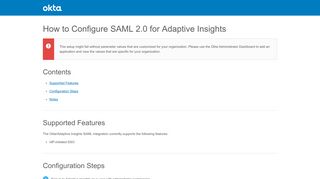 How to Configure SAML 2.0 for Adaptive Insights - Setup SSO - Okta