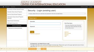 Security > Login (existing user) - Adelphi's study abroad