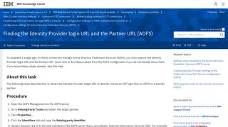 Finding the Identity Provider login URL and the Partner URL (ADFS)